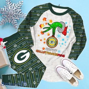 Green Bay Packers Happy HalloThankmas Grinch Pajamas Set Product Photo 2
