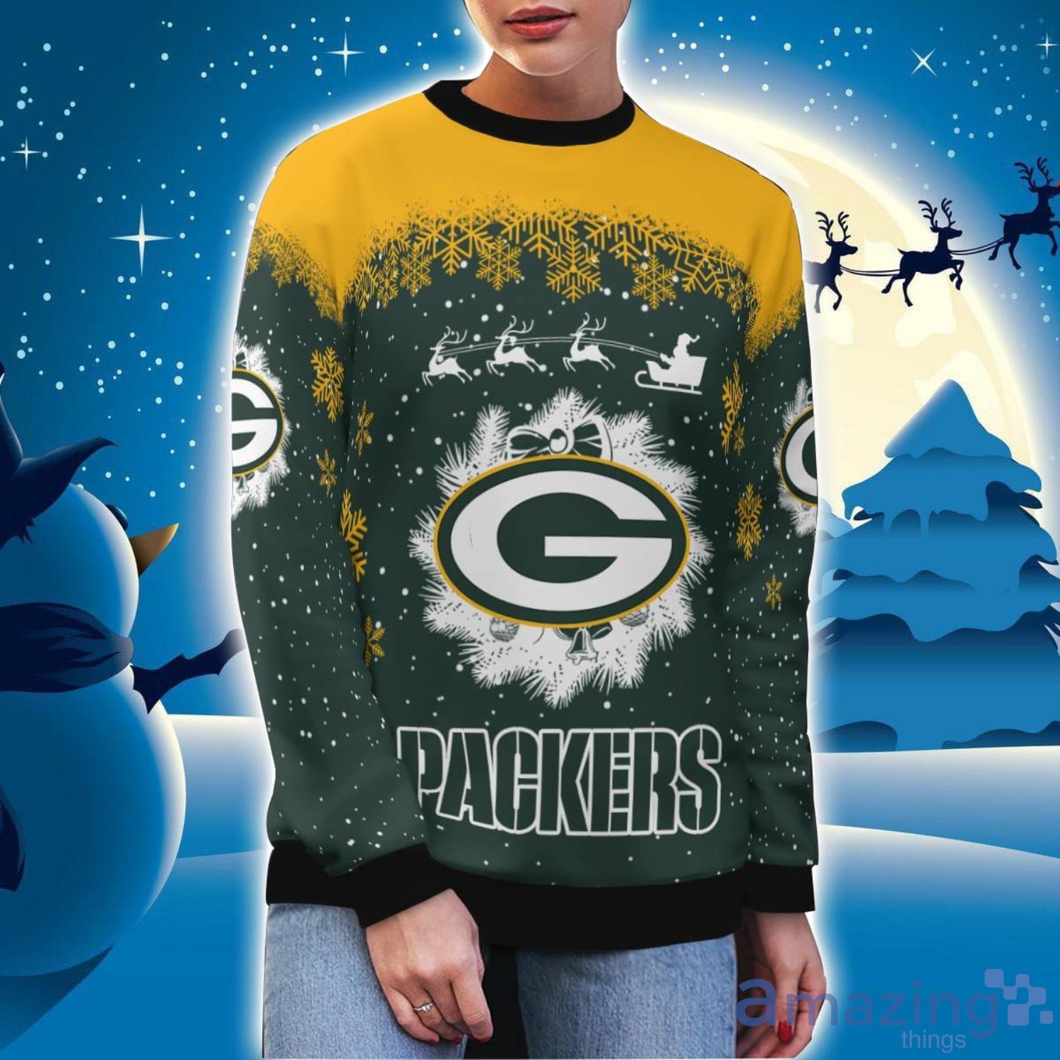 Green Bay Packers Santa sleigh driving reindeer Pattern Ugly Christmas Sweater image Green Bay Packers Santa sleigh driving reindeer Pattern Ugly Christmas Sweater Product Photo 3