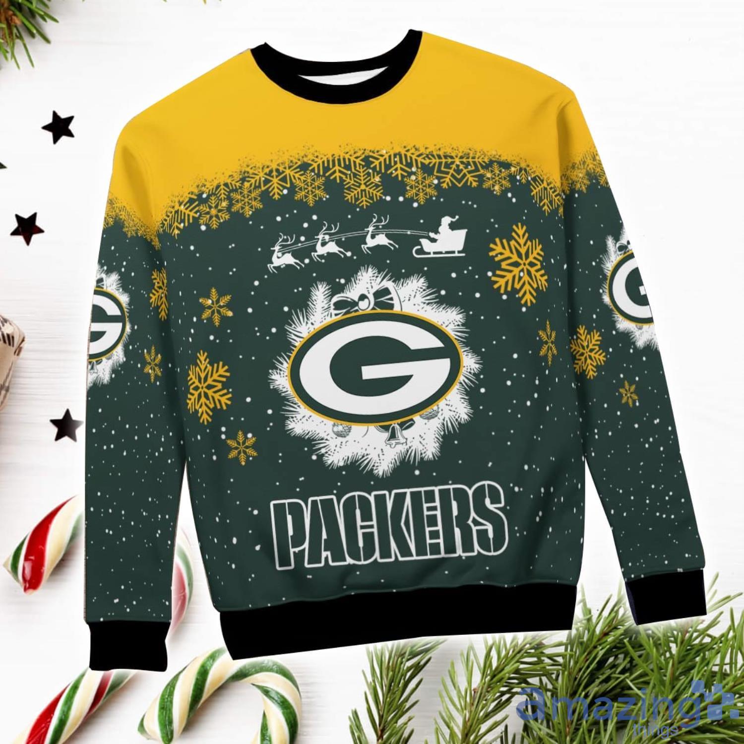 Green Bay Packers Santa sleigh driving reindeer Pattern Ugly Christmas Sweater image Green Bay Packers Santa sleigh driving reindeer Pattern Ugly Christmas Sweater Product Photo 4
