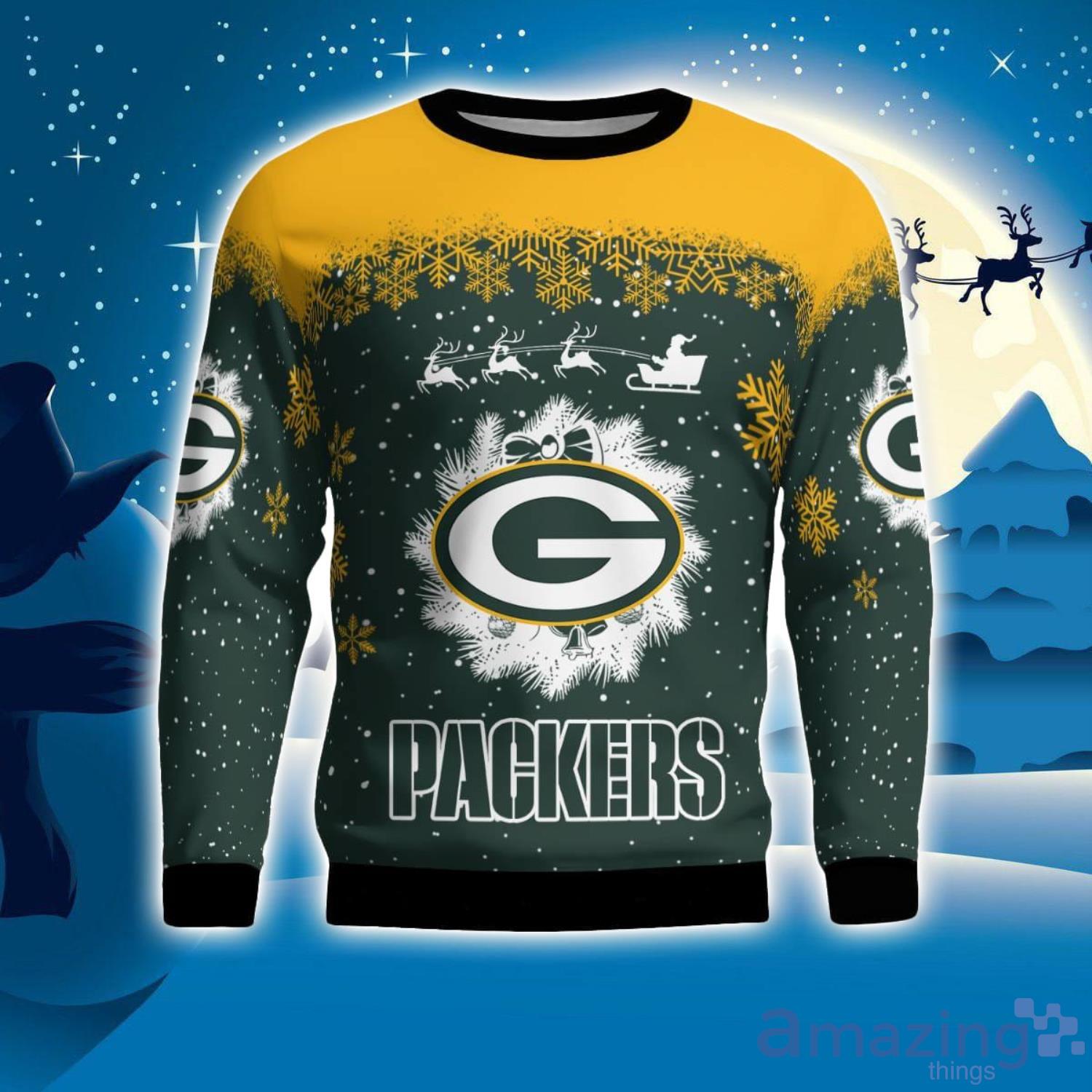 Green Bay Packers Santa sleigh driving reindeer Pattern Ugly Christmas Sweater image Green Bay Packers Santa sleigh driving reindeer Pattern Ugly Christmas Sweater Product Photo 1