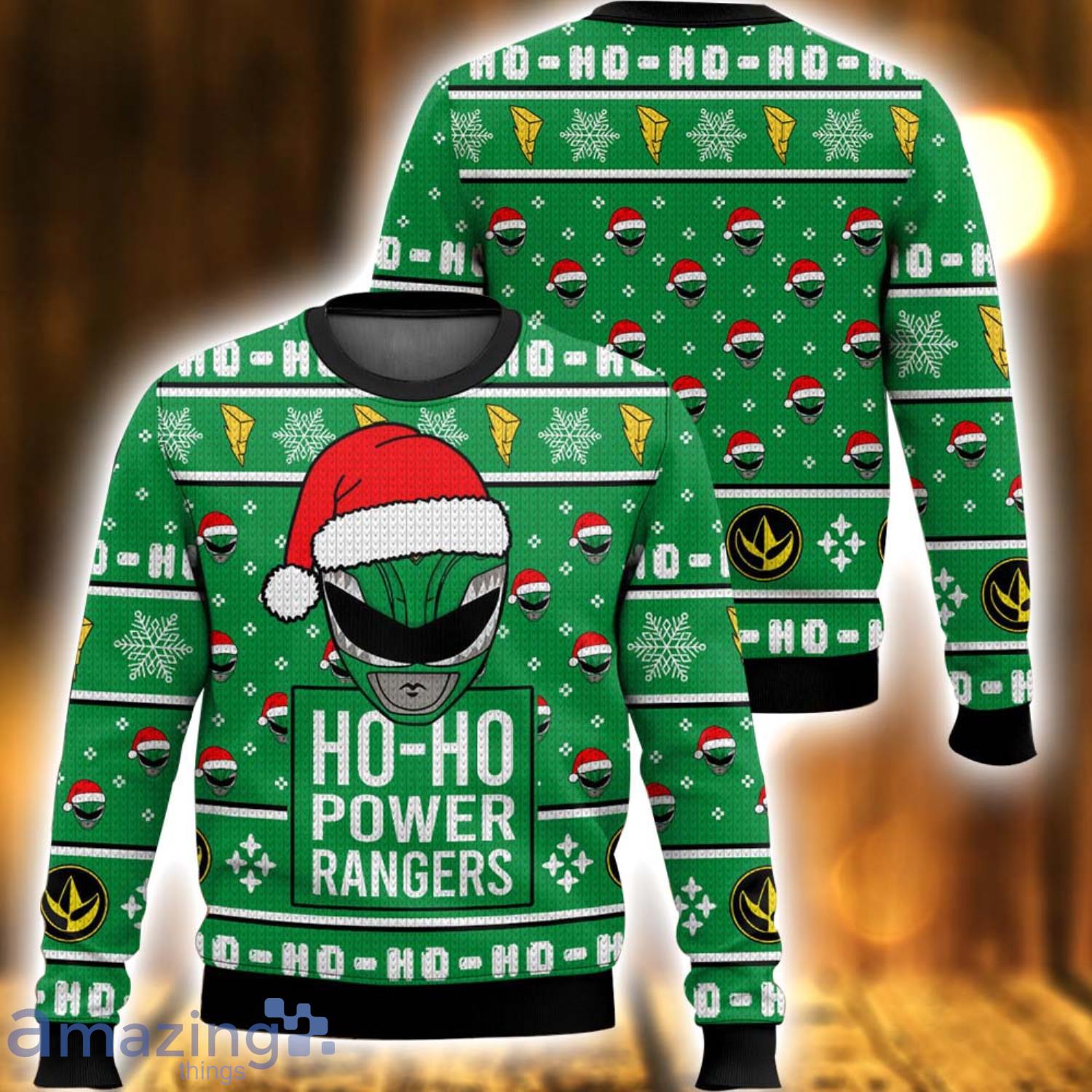 Green Ranger Ho Ho Power Rangers Ugly Christmas Sweater 2023 Sweater image Green Ranger Ho-Ho Power Rangers Ugly Christmas Sweater 2023 Sweater Product Photo 1