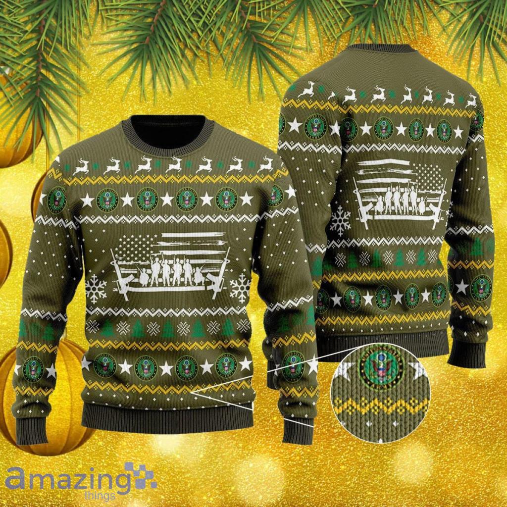 Green Veteran Ugly Christmas Sweater 3D image Green Veteran Ugly Christmas Sweater 3D Product Photo 1