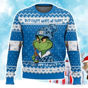 Grinch Bud Light Makes Me Happy Ugly Sweater Xmas Gift For Men Women Product Photo 1