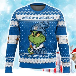 Grinch Michelob Ultra Makes Me Happy Ugly Sweater Xmas Gift For Men Women Product Photo 1