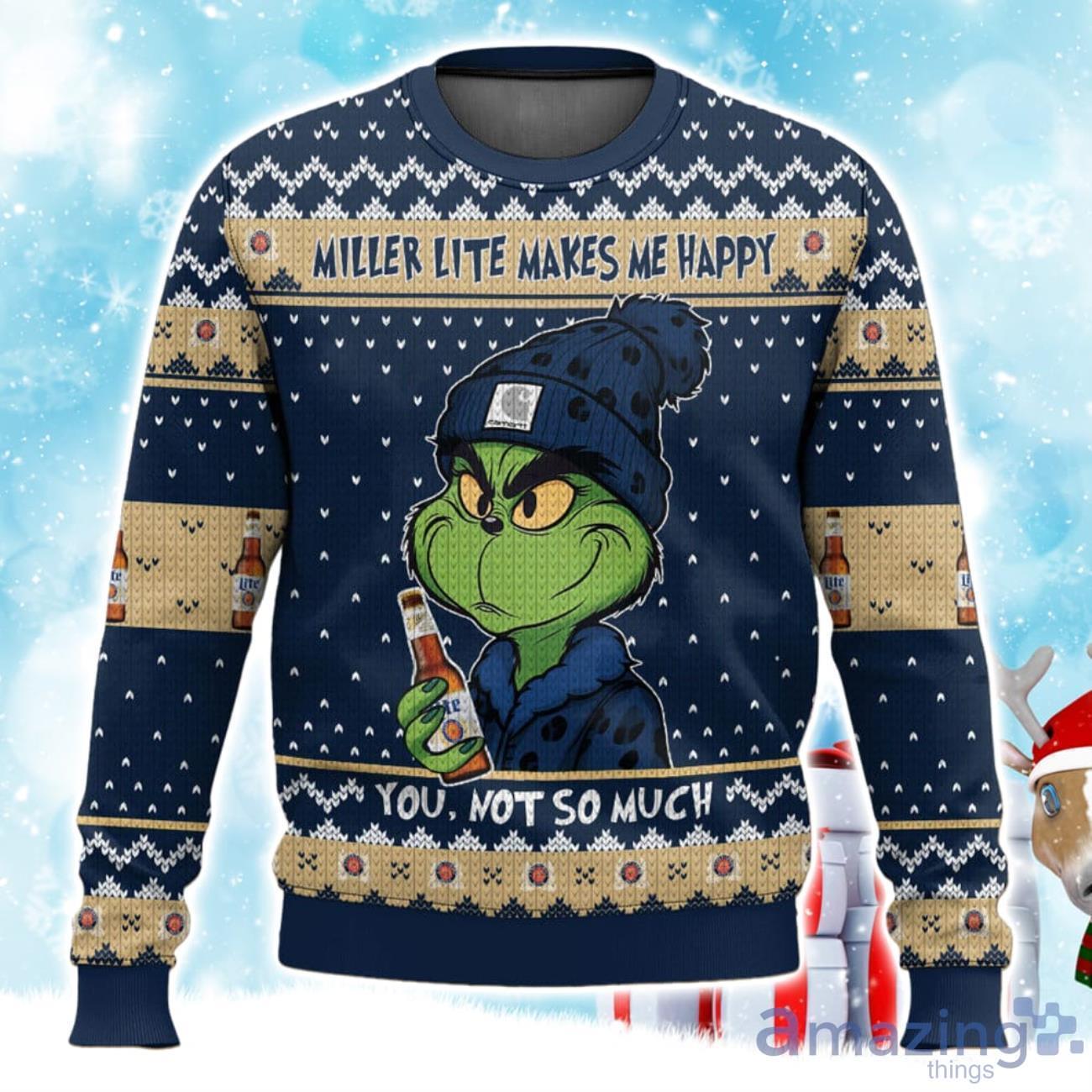 Grinch Miller Lite Makes Me Happy Ugly Sweater Xmas Gift For Men Women image Grinch Miller Lite Makes Me Happy Ugly Sweater Xmas Gift For Men Women Product Photo 1