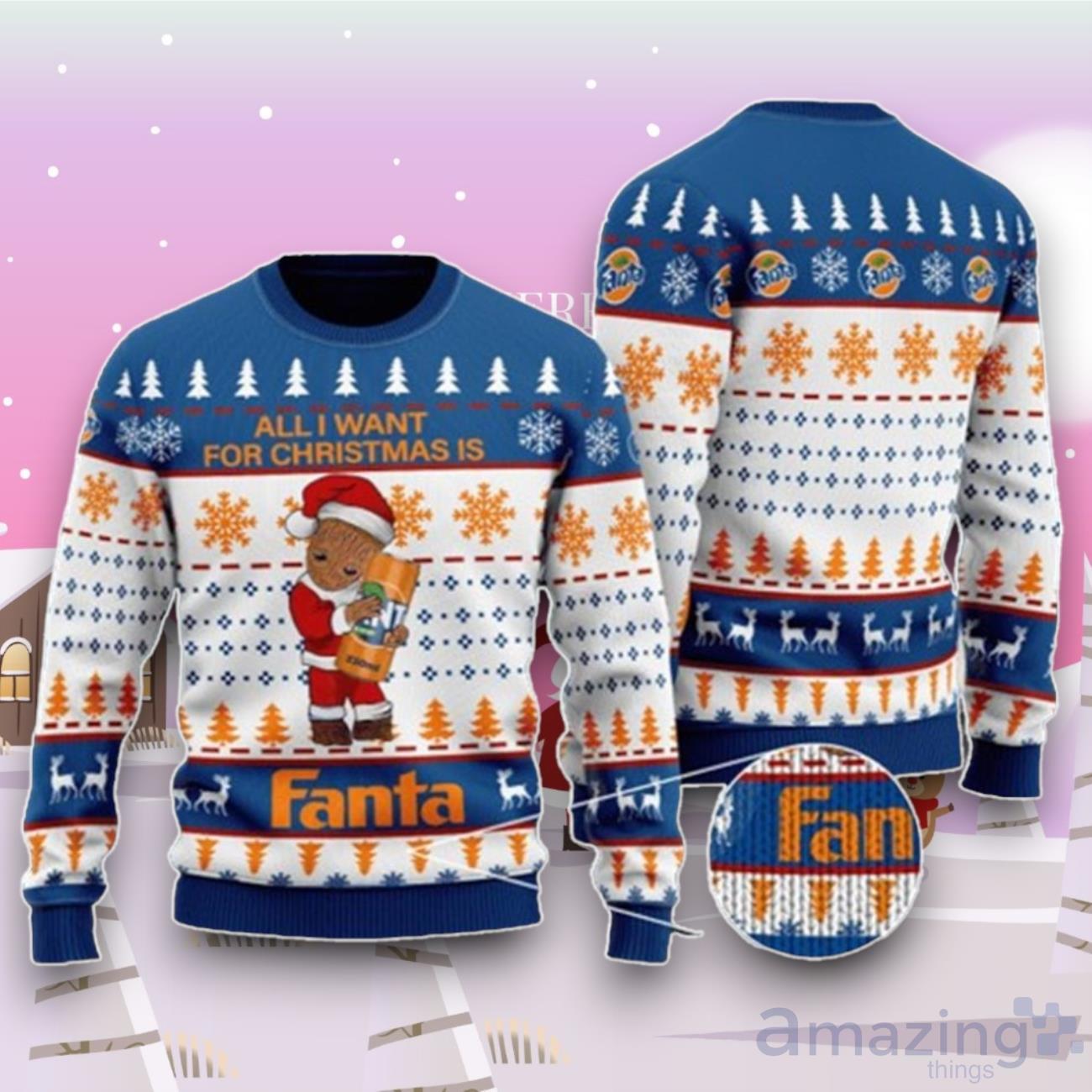 Groot All I Need For Christmas Is Fanta Ugly Sweater For Men And Women image Groot All I Need For Christmas Is Fanta Ugly Sweater For Men And Women Product Photo 1