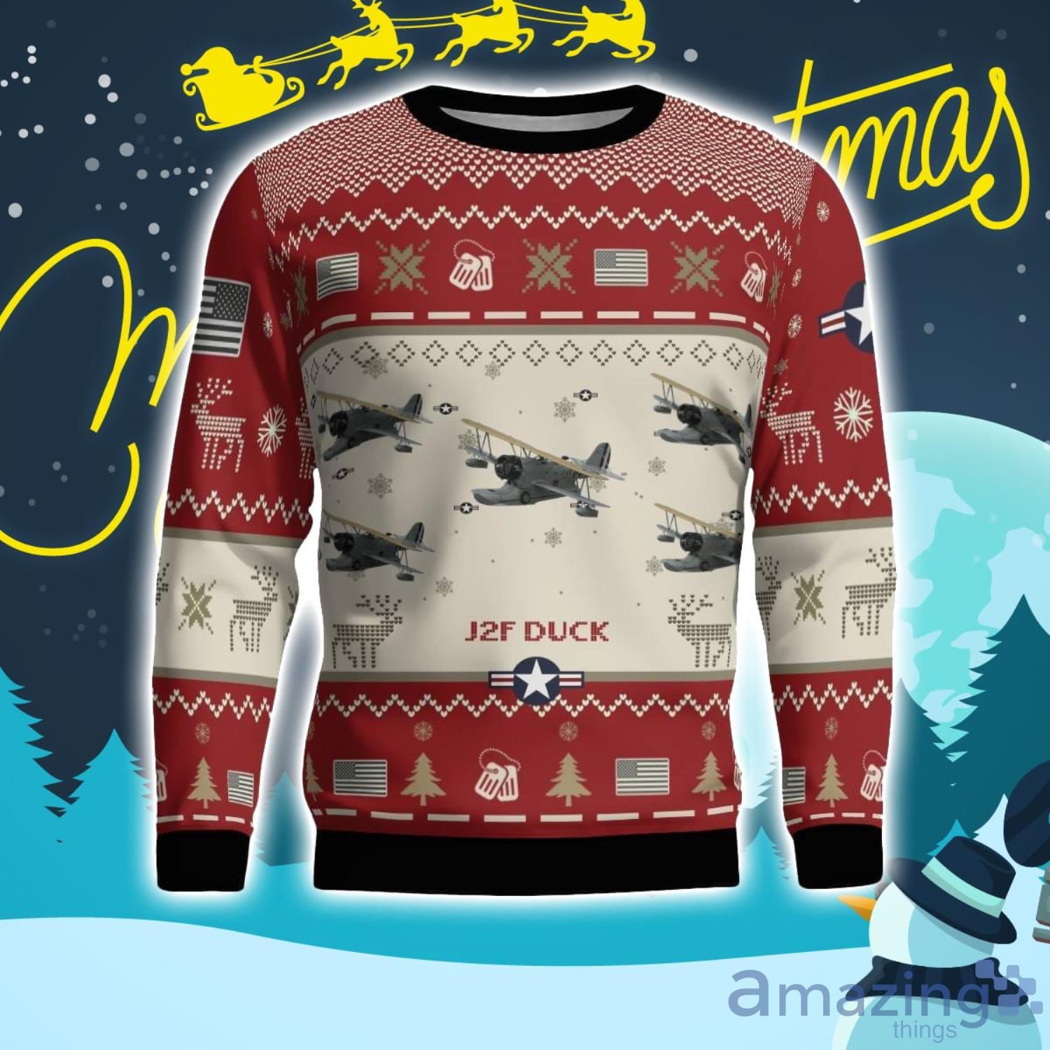 Grumman J2F Duck Aircraft Ugly Christmas Sweater Christmas Gift Veteran 3D Sweater image Grumman J2F Duck Aircraft Ugly Christmas Sweater Christmas Gift Veteran 3D Sweater Product Photo 2