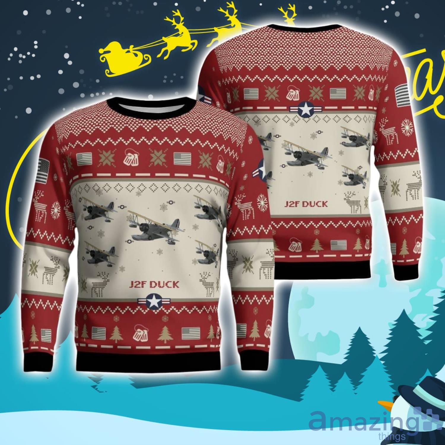 Grumman J2F Duck Aircraft Ugly Christmas Sweater Christmas Gift Veteran 3D Sweater image Grumman J2F Duck Aircraft Ugly Christmas Sweater Christmas Gift Veteran 3D Sweater Product Photo 1