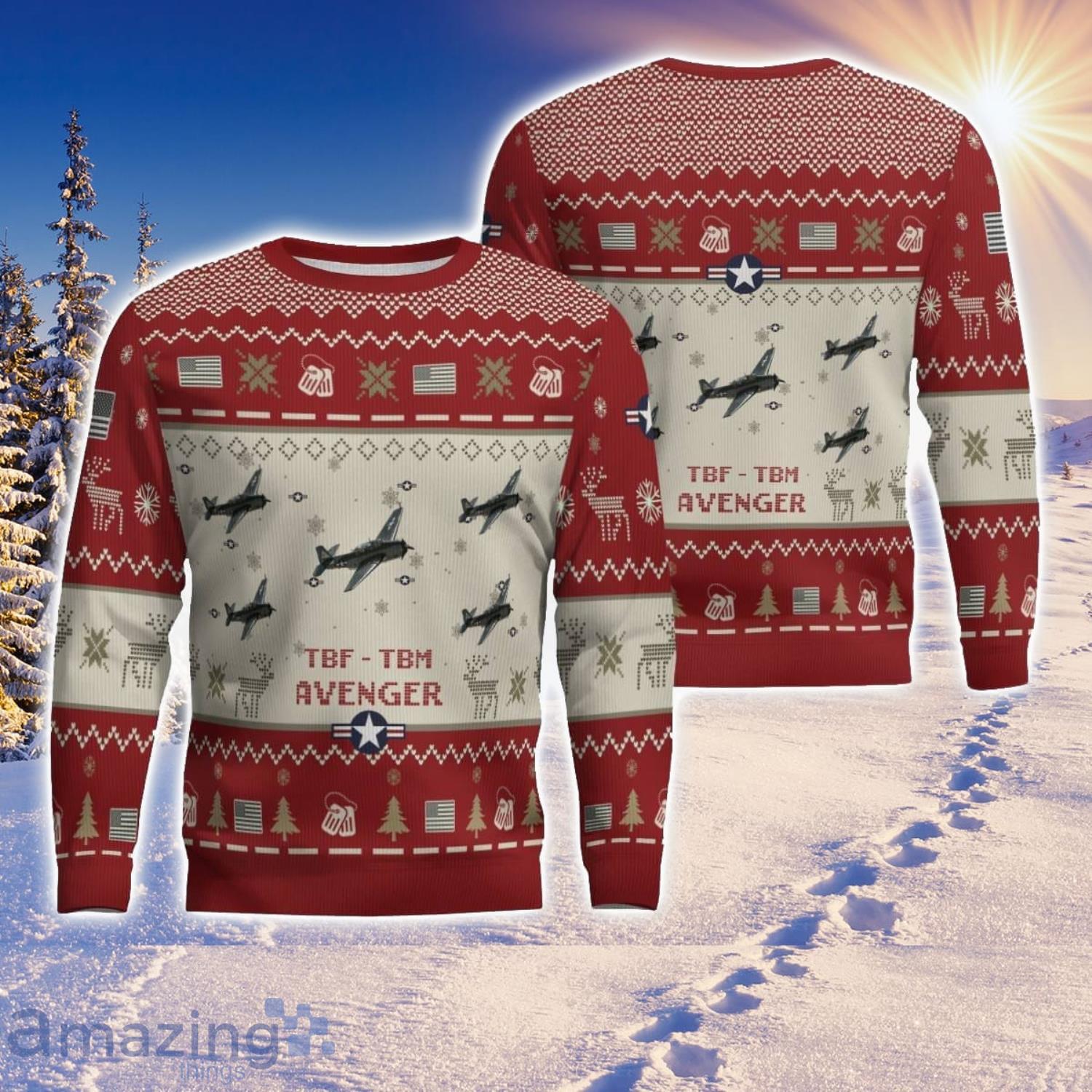 Grumman TBF TBM Avenger Aircraft Red Ugly Chrisrmas Sweater Aircraft Lover Veteran 3D Sweater Winter Gift image Grumman TBF - TBM Avenger Aircraft Red Ugly Chrisrmas Sweater Aircraft Lover Veteran 3D Sweater Winter Gift Product Photo 1