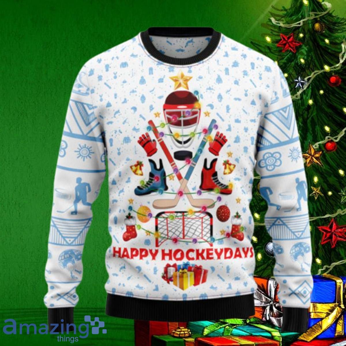 Happy Hockey Day Ugly Christmas Sweaters Style Gift image Happy Hockey Day Ugly Christmas Sweaters Style Gift Product Photo 1