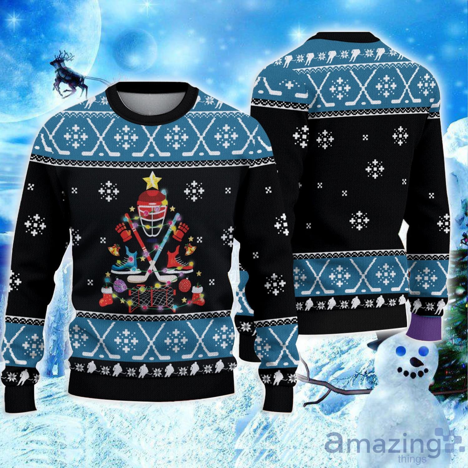 Happy Hockeyday 3D Ugly Christmas Sweater image Happy Hockeyday 3D Ugly Christmas Sweater Product Photo 1