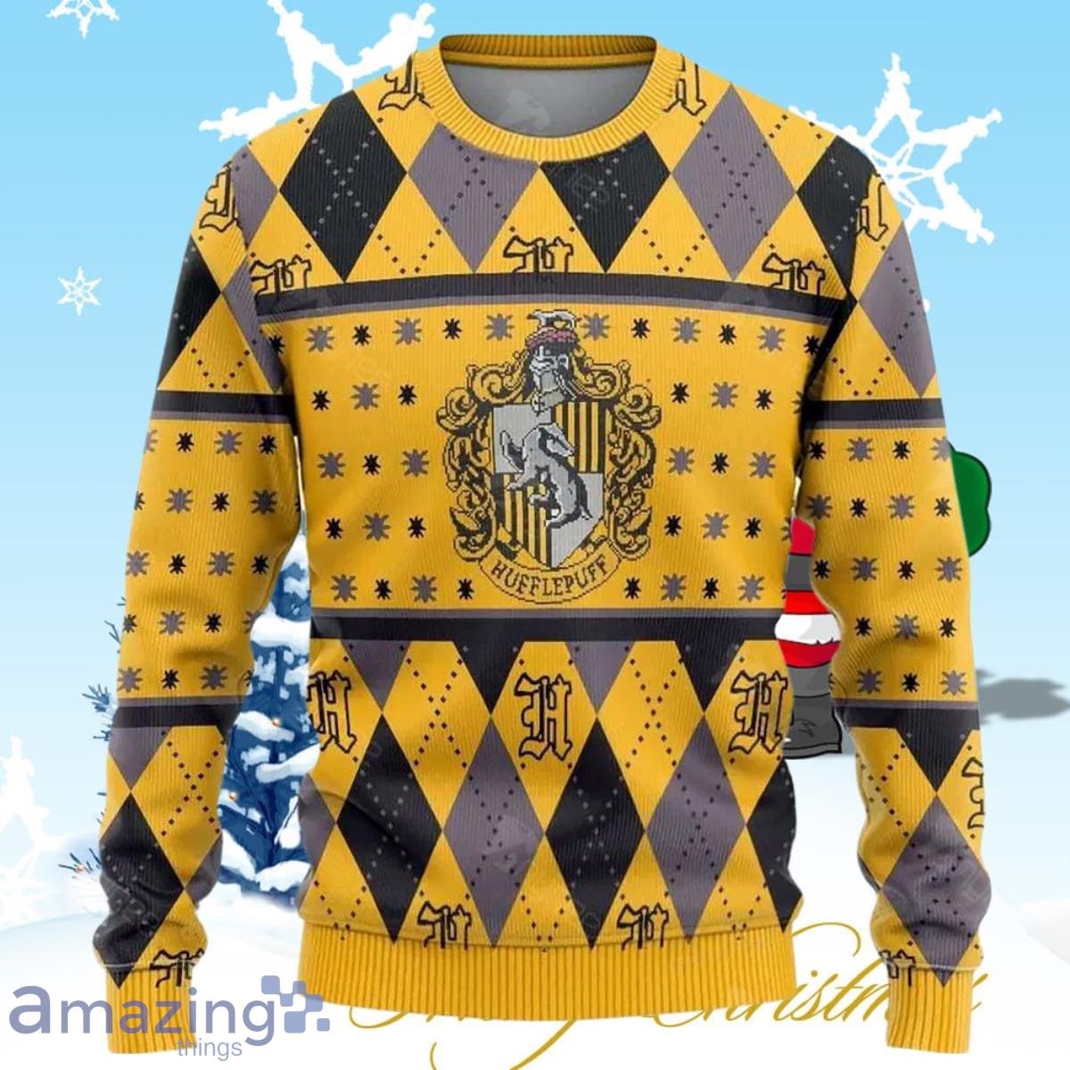 Harry Potter Hufflepuff Crest Yellow Womens Ugly Christmas Sweater Unique Gift For Men And Women image Harry Potter Hufflepuff Crest Yellow Womens Ugly Christmas Sweater Unique Gift For Men And Women Product Photo 1