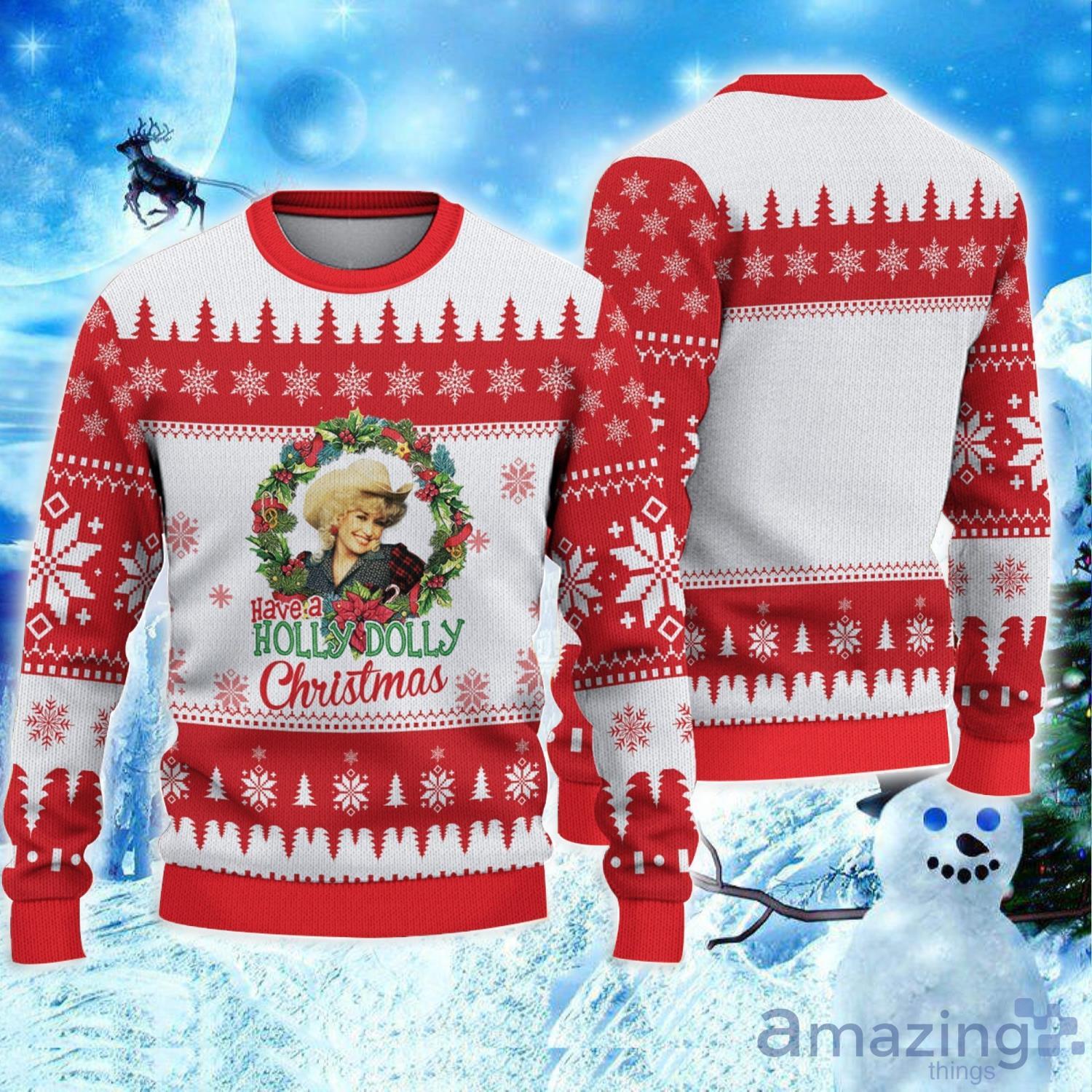 Have A Holly Dolly 3D Ugly Christmas Sweater image Have A Holly Dolly 3D Ugly Christmas Sweater Product Photo 1