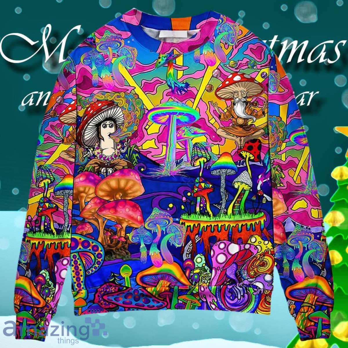 Hippie Magic Trippy Mushroom Awesome Ugly Christmas Sweater Gift For Men And Women image Hippie Magic Trippy Mushroom Awesome Ugly Christmas Sweater Gift For Men And Women Product Photo 1