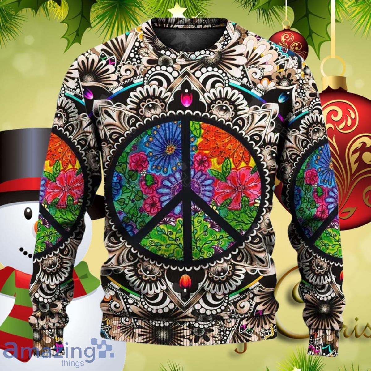 Hippie Peace Sign Galaxy Ugly Christmas Sweater Best Gifts For Men And Women Product Photo 1