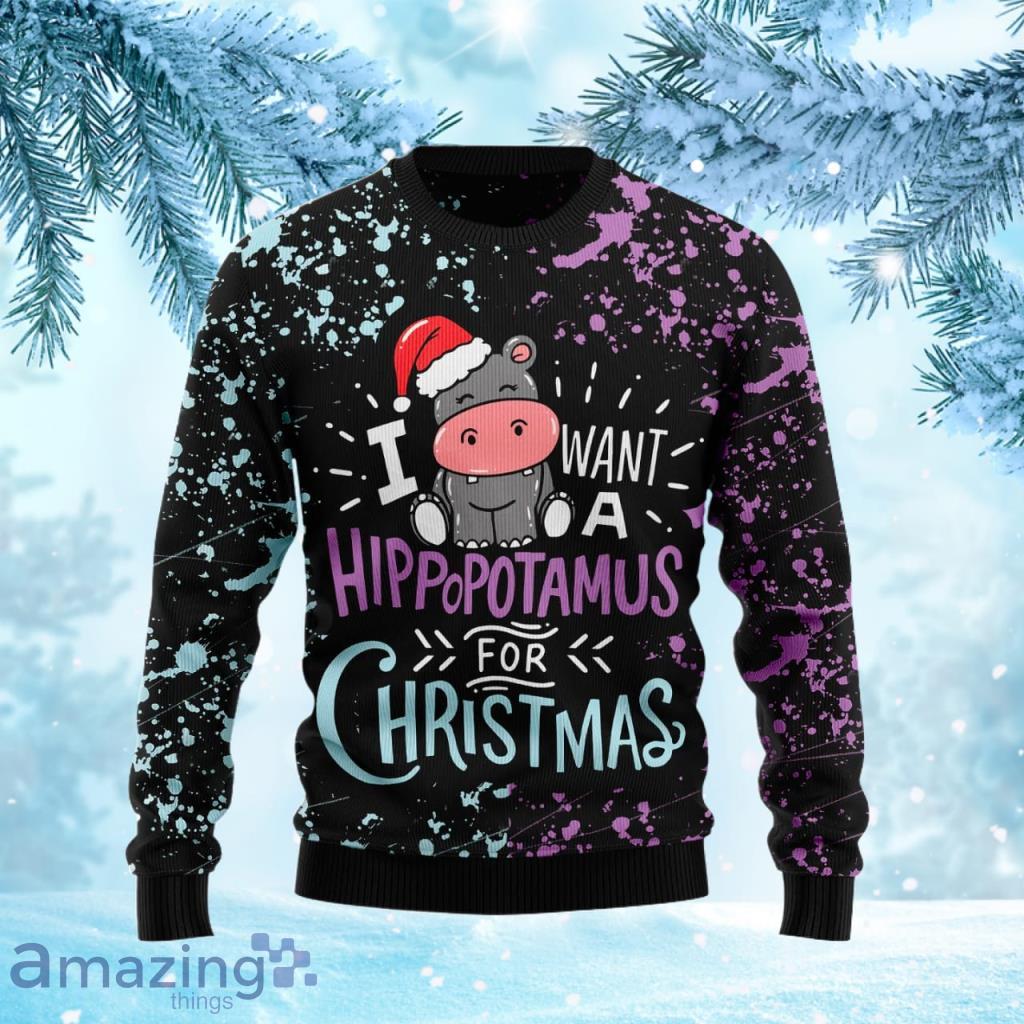 Hippo Christmas Ugly Christmas Sweater For Men And Women Christmas Gift Sweater image Hippo Christmas Ugly Christmas Sweater For Men And Women Christmas Gift Sweater Product Photo 1