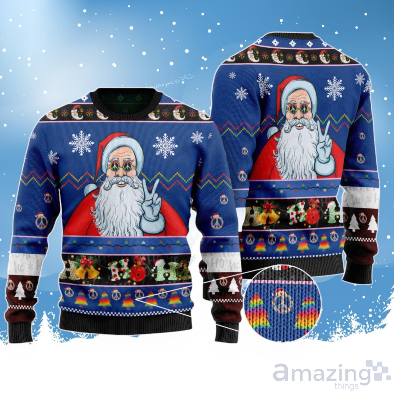 Ho Ho Ho Hippie Santa Claus Ugly Christmas Sweater, Gift For Christmas 2023 image Ho Ho Ho Hippie Santa Claus Ugly Christmas Sweater, Gift For Christmas 2023 Product Photo 1