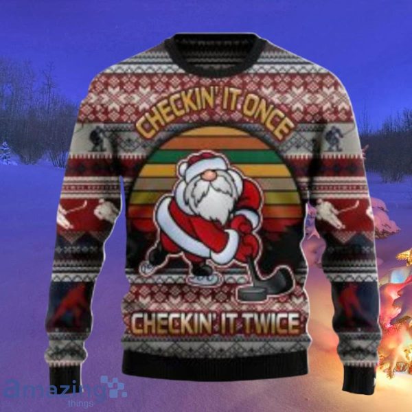 Hockey Checking It Once Checking It Twice Funny Family Gifts Ugly Christmas Sweaters Style Gift Product Photo 1