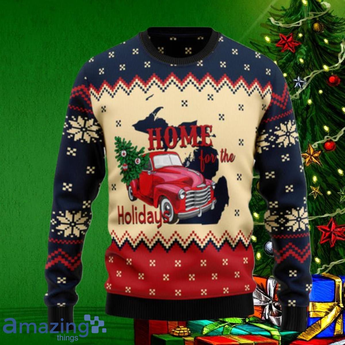 Home For The Holidays Michigan Ugly Christmas Sweaters Style Gift Product Photo 1