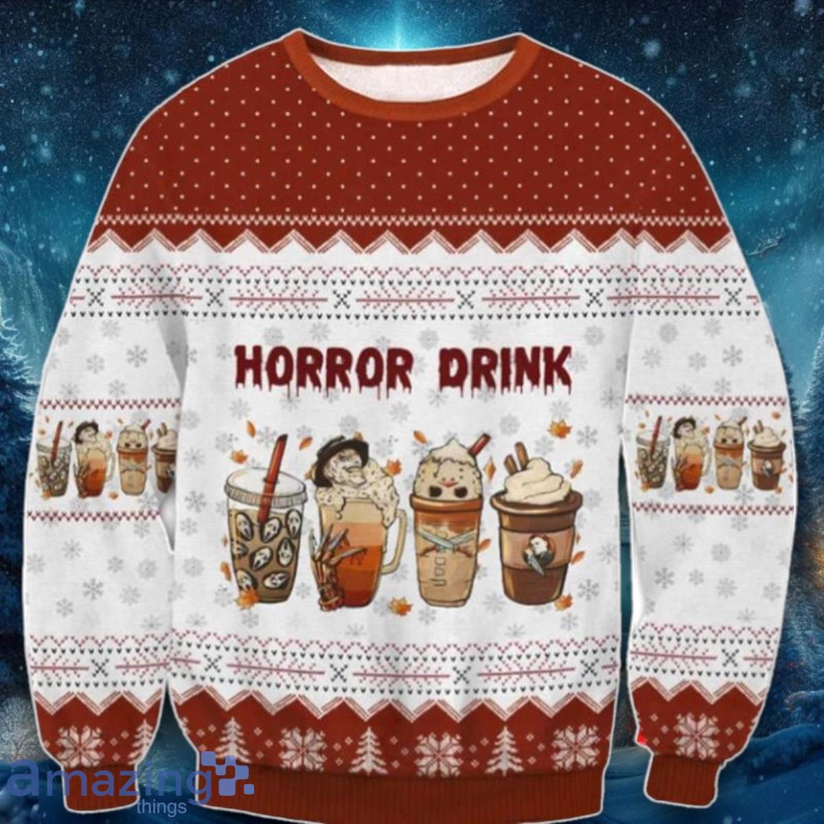 Horror Drink Vintage Halloween Christmas Ugly Christmas Sweaters Best Gift image Horror Drink Vintage Halloween Christmas Ugly Christmas Sweaters Best Gift Product Photo 1