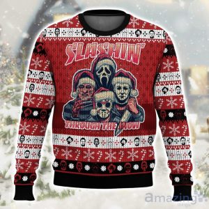 Horror Guys Slashin Through The Snow Christmas Ugly Christmas Sweater Product Photo 1