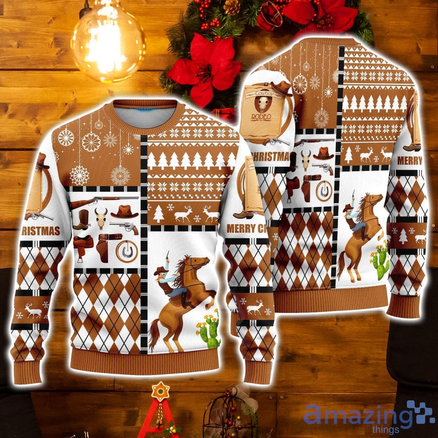 Horse Cowboy Merry Christmas Ugly Christmas Sweater Family Christmas Gift Ideas image Horse Cowboy Merry Christmas Ugly Christmas Sweater Family Christmas Gift Ideas Product Photo 1