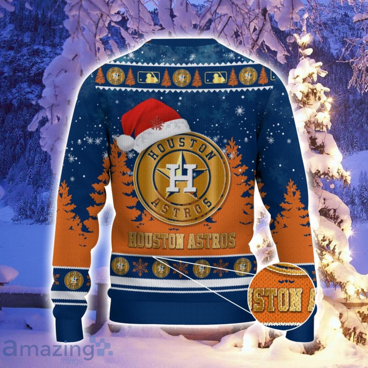 Houston Astros Santa Hat Pattern Ugly Christmas Sweater For Men And Women image Houston Astros Santa Hat Pattern Ugly Christmas Sweater For Men And Women Product Photo 3