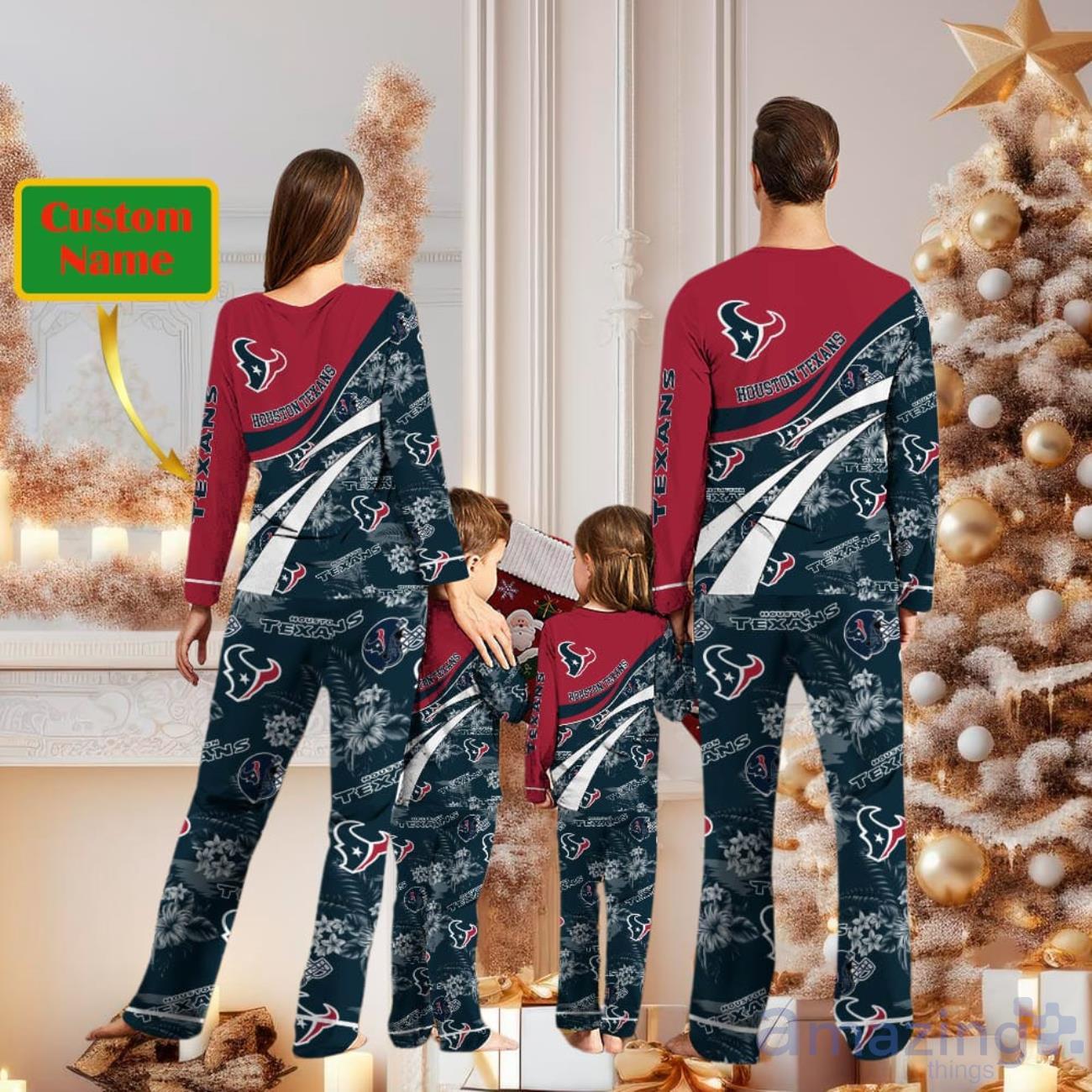 Houston Texans Custom Name Christmas Pajamas For Fans image Houston Texans Custom Name Christmas Pajamas For Fans Product Photo 2