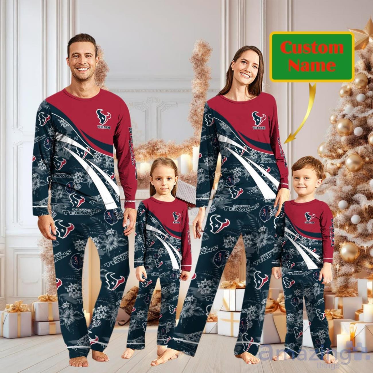 Houston Texans Custom Name Christmas Pajamas For Fans image Houston Texans Custom Name Christmas Pajamas For Fans Product Photo 1