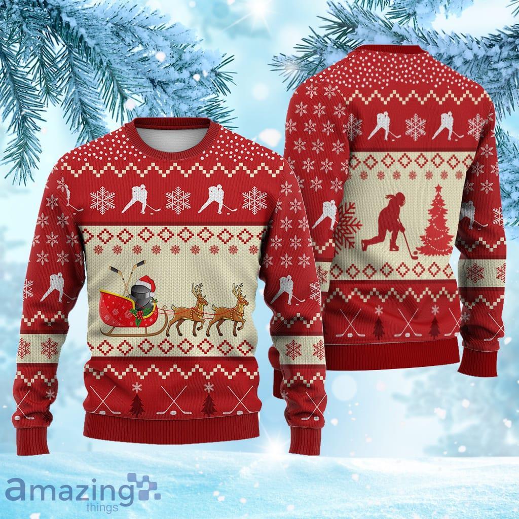 Ice Hockey Reindeer Christmas Sweater Christmas Knitted Print Sweatshirt Best Gift For Christmas, Noel image Ice Hockey Reindeer Christmas Sweater Christmas Knitted Print Sweatshirt Best Gift For Christmas, Noel Product Photo 1