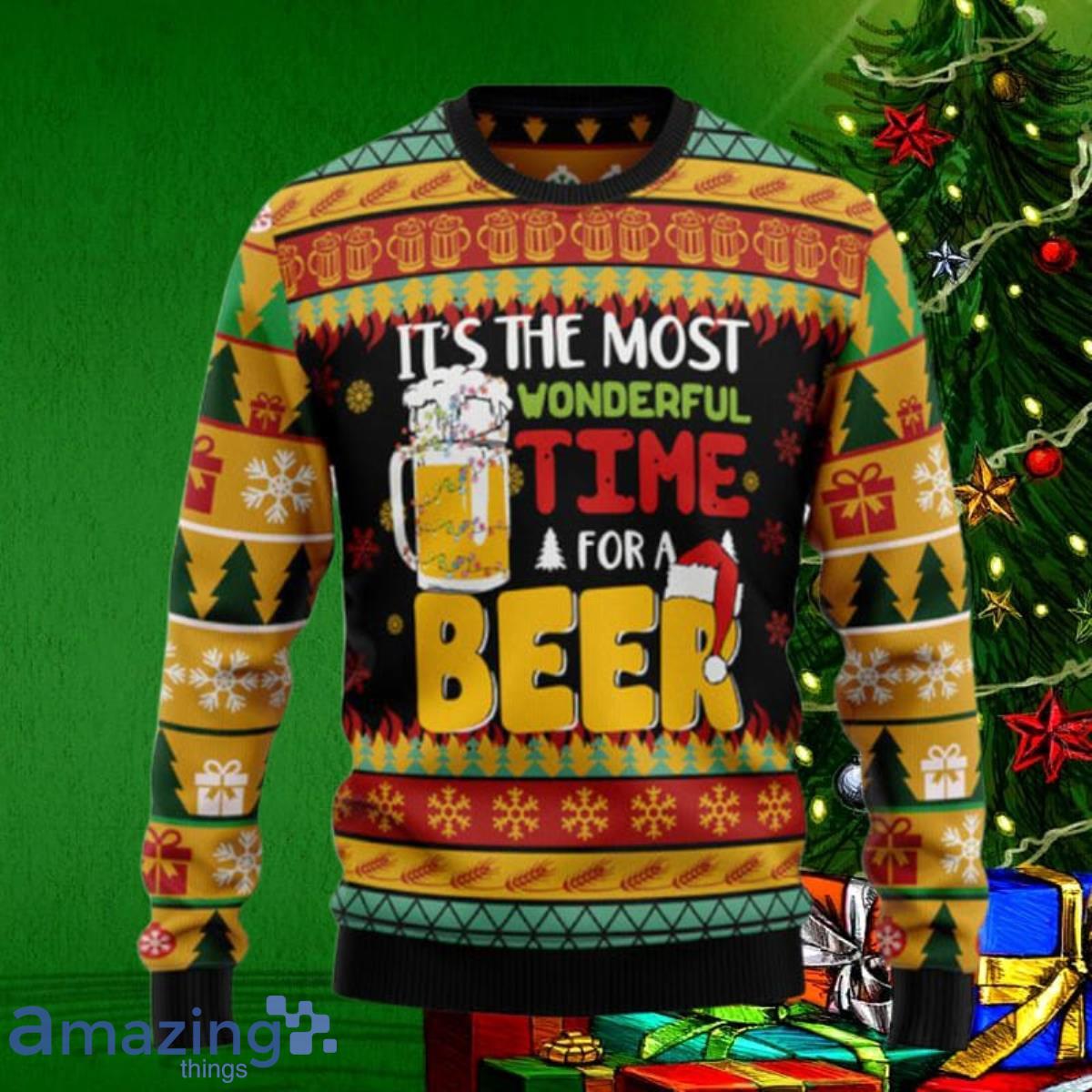 It’S The Most Wonderful Time For A Beer Ugly Christmas Sweaters Style Gift Product Photo 1