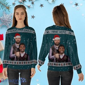 Jason Kelce Jalen Hurts Philadelphia Football Ugly Christmas Sweater, The Eagles Bros Custom Name Product Photo 2