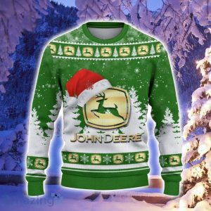 John Deere Santa Hat Pattern Ugly Christmas Sweater For Men And Women Product Photo 2