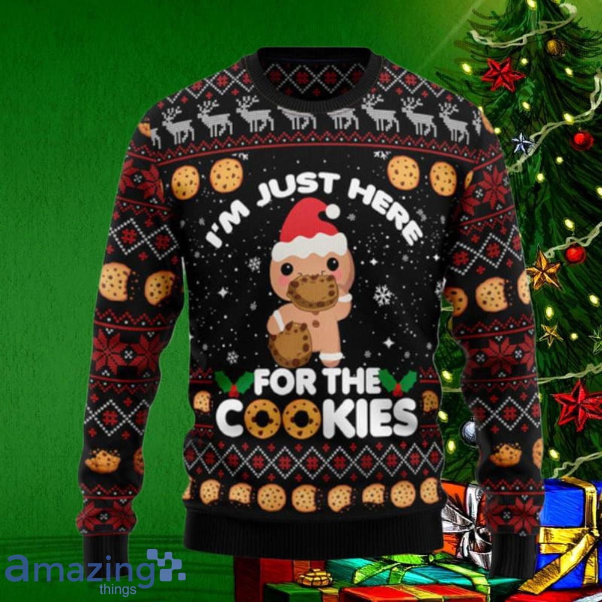 Just Here For The Cookies Ugly Christmas Sweaters Style Gift image Just Here For The Cookies Ugly Christmas Sweaters Style Gift Product Photo 1