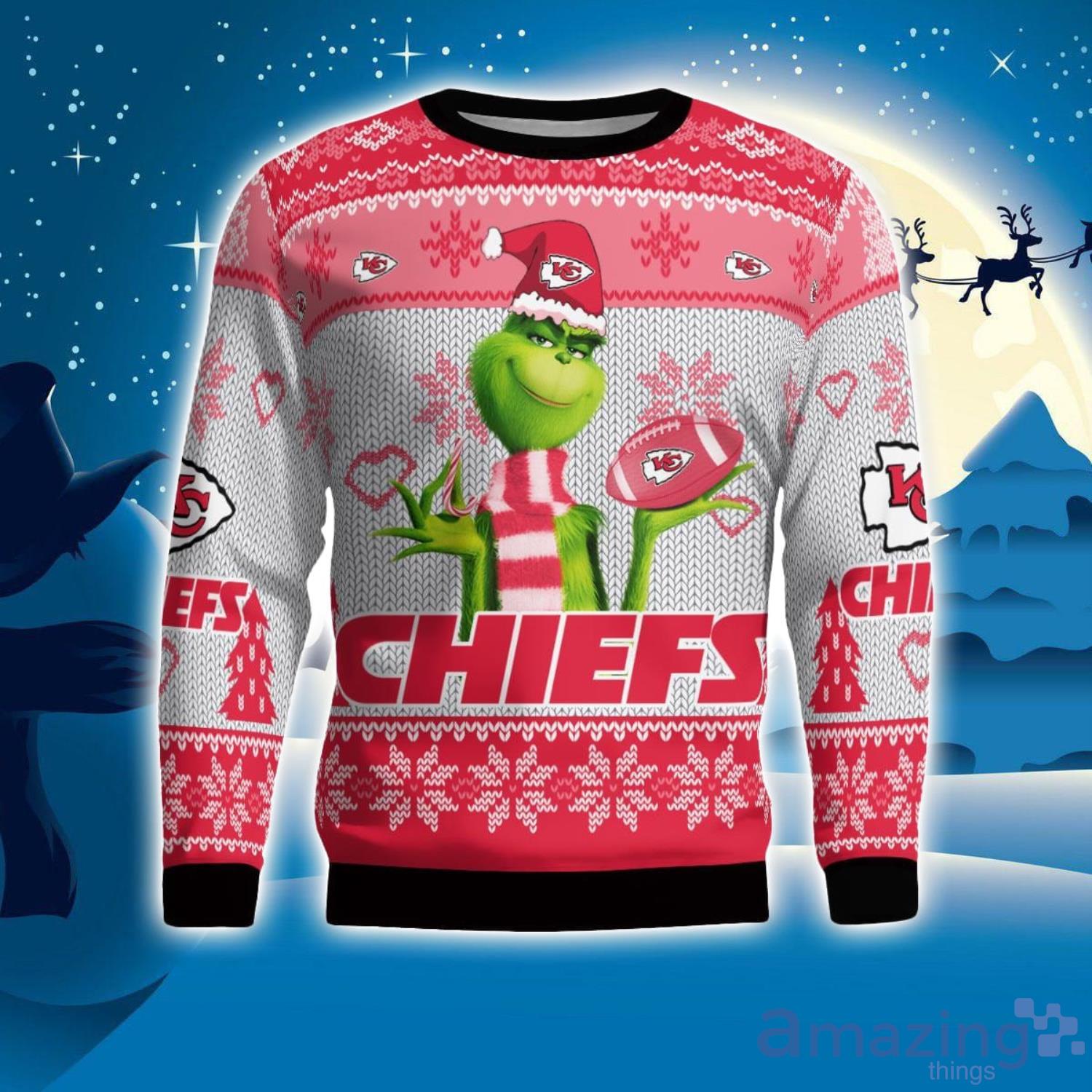 Kansas City Chiefs Grinch Snowflake Pattern Ugly Sweater Christmas Product Photo 1