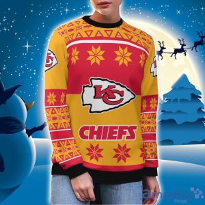 Kansas City Chiefs Logo Big Snowflake Pattern Ugly Christmas Sweater image Kansas City Chiefs Logo Big Snowflake Pattern Ugly Christmas Sweater Product Photo 3