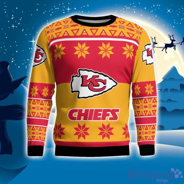 Kansas City Chiefs Logo Big Snowflake Pattern Ugly Christmas Sweater Product Photo 1