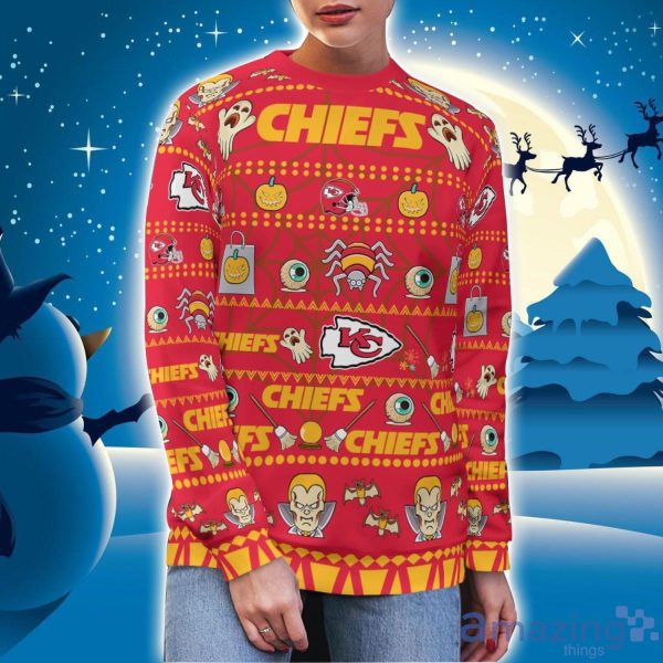 Kansas City Chiefs Pumpkin Halloween Spooky Ghost Pattern Funny 3D Sweater Men And Women Gift Product Photo 2