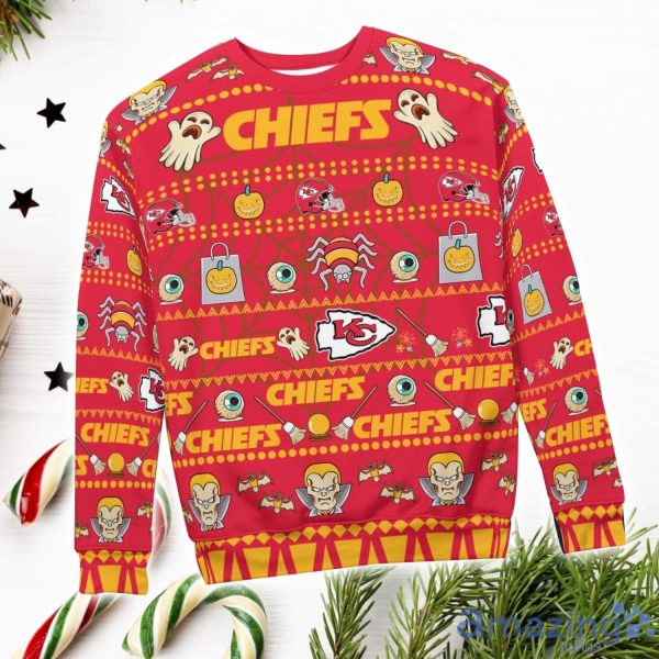 Kansas City Chiefs Pumpkin Halloween Spooky Ghost Pattern Funny 3D Sweater Men And Women Gift Product Photo 3