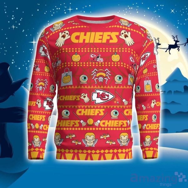 Kansas City Chiefs Pumpkin Halloween Spooky Ghost Pattern Funny 3D Sweater Men And Women Gift Product Photo 1