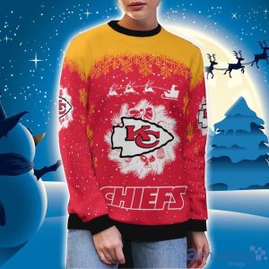 Kansas City Chiefs Santa sleigh driving reindeer Pattern Ugly Christmas Sweater image Kansas City Chiefs Santa sleigh driving reindeer Pattern Ugly Christmas Sweater Product Photo 3