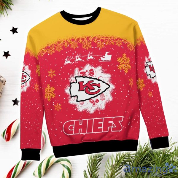 Kansas City Chiefs Santa sleigh driving reindeer Pattern Ugly Christmas Sweater Product Photo 4