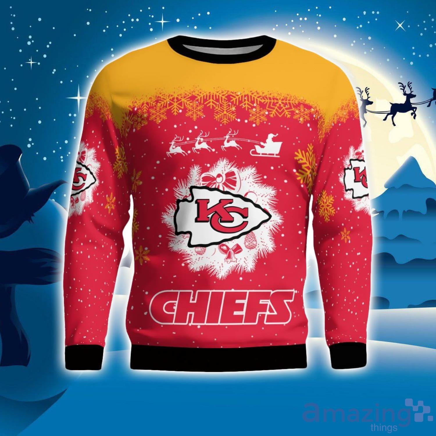 Kansas City Chiefs Santa sleigh driving reindeer Pattern Ugly Christmas Sweater Product Photo 1
