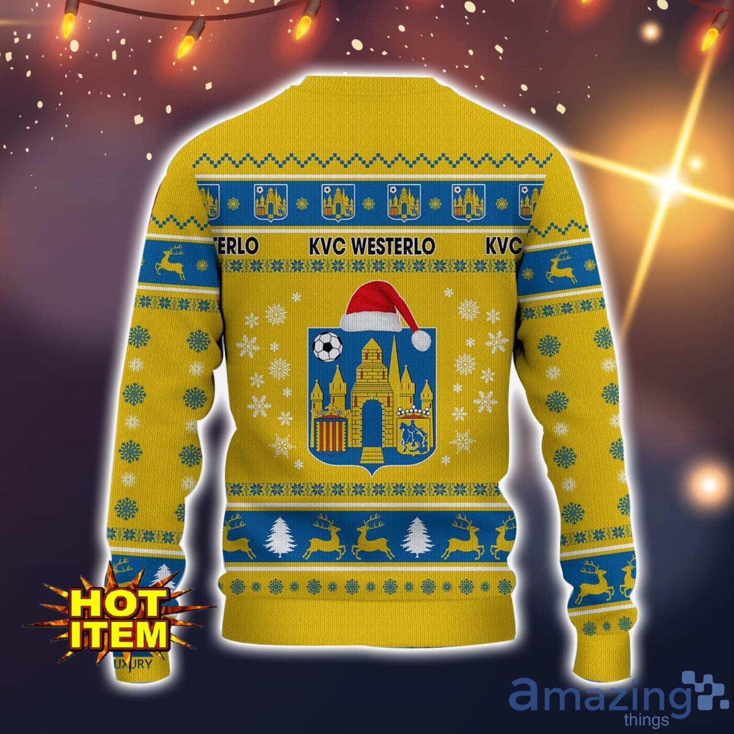 K.V.C. Westerlo 3D Ugly Christmas Sweater For Men And Women Sport Fans image K.V.C. Westerlo 3D Ugly Christmas Sweater For Men And Women Sport Fans Product Photo 3
