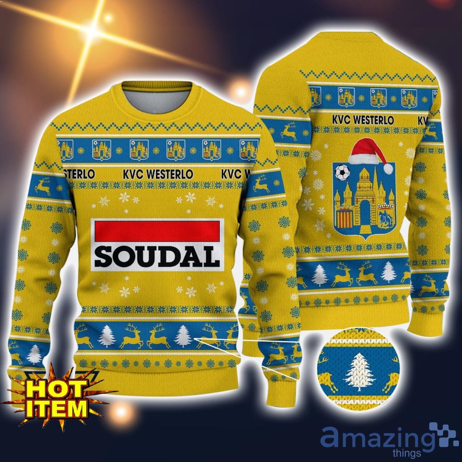 K.V.C. Westerlo 3D Ugly Christmas Sweater For Men And Women Sport Fans image K.V.C. Westerlo 3D Ugly Christmas Sweater For Men And Women Sport Fans Product Photo 1