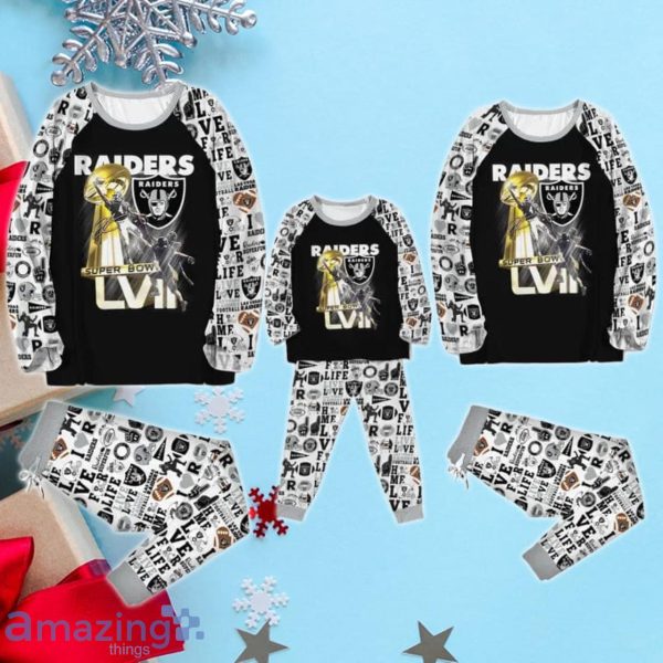Las Vegas Raiders Youth Logo Allover Print Long Sleeve T-Shirt & Pants  Holiday Pajamas Sleep
