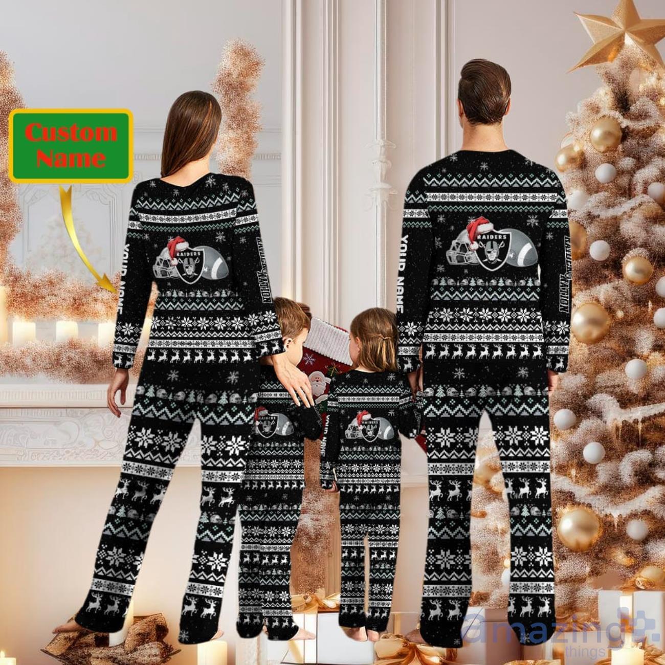 Las Vegas Raiders Youth Logo Allover Print Long Sleeve T-Shirt & Pants  Holiday Pajamas Sleep Set - Silver