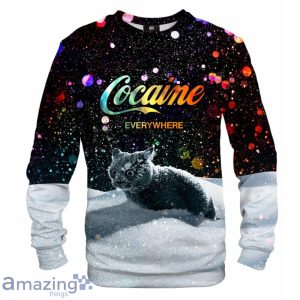 Let It Snow Black Sweatshirt, Cocaine Everywhere Ugly Cat Christmas Sweater Product Photo 1