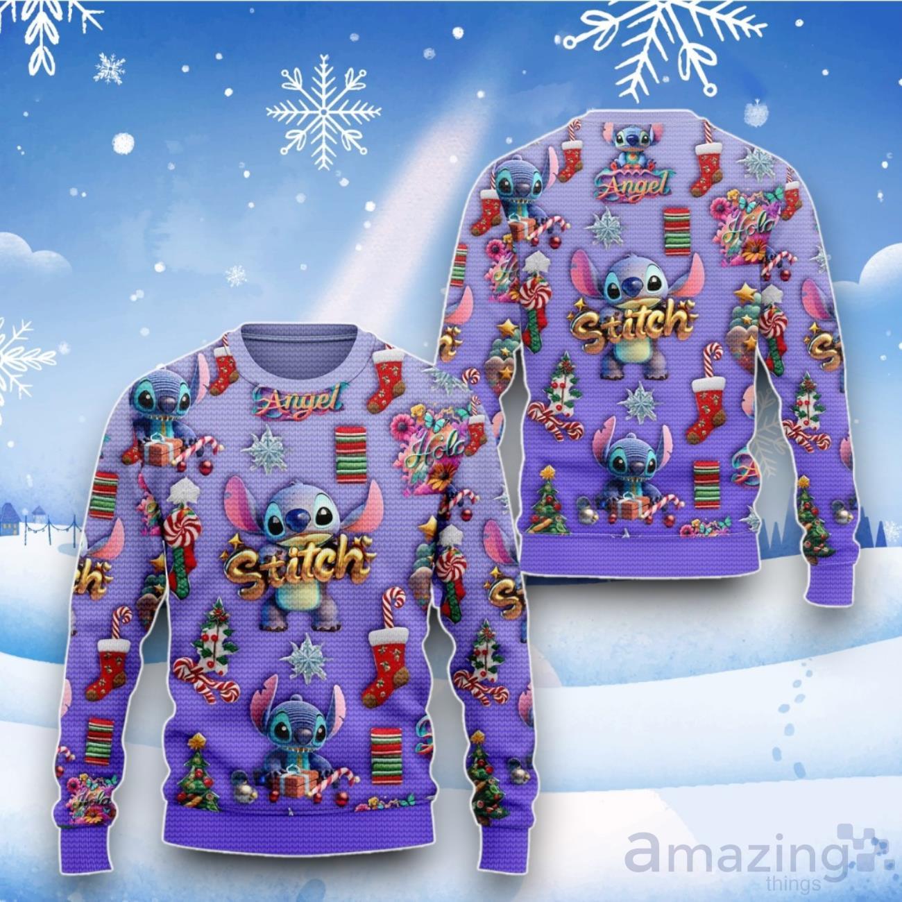 Lilo & Stitch Angel Christmas Ugly Sweater image Lilo & Stitch Angel Christmas Ugly Sweater Product Photo 1
