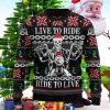 Live To Ride Motorbike Skeleton Ugly Christmas Sweaters Special Gift For Men And Women